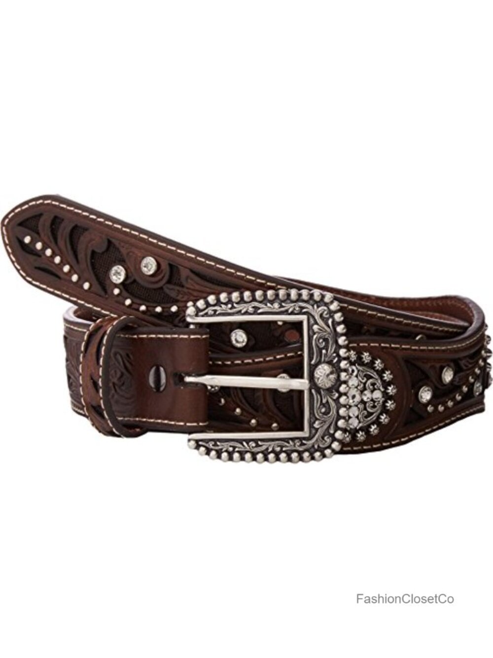 Genuine Leather Scalloped Circle Concho Belt Interchangeable Buckle